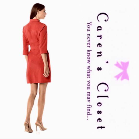 NWOT Sharagano Orange Stretch Cotton Shirt Dress - Picture 2 of 8